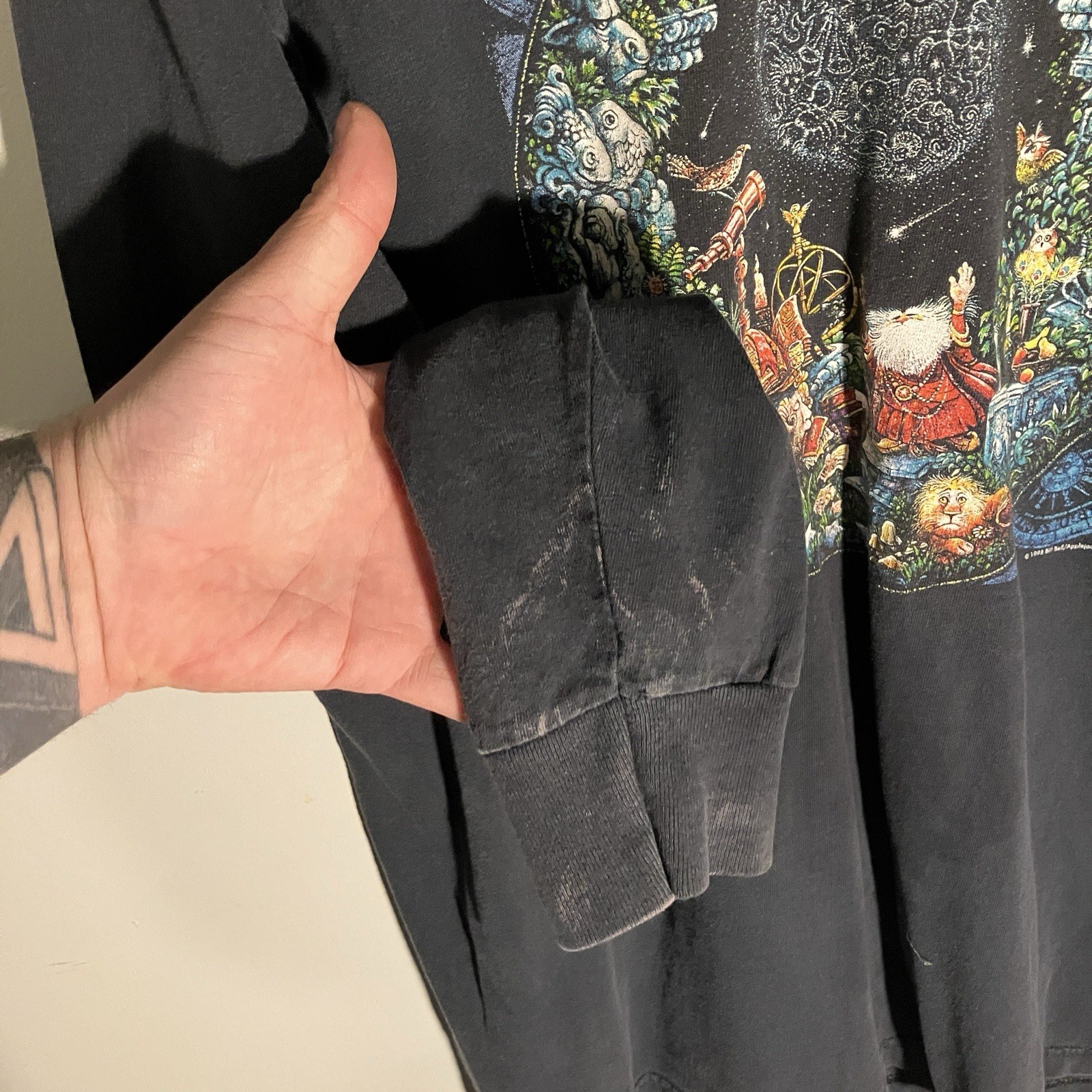 Black 1998 Bill Bell Applejack Vintage Art Astrology Horoscope Long Sleeve XL