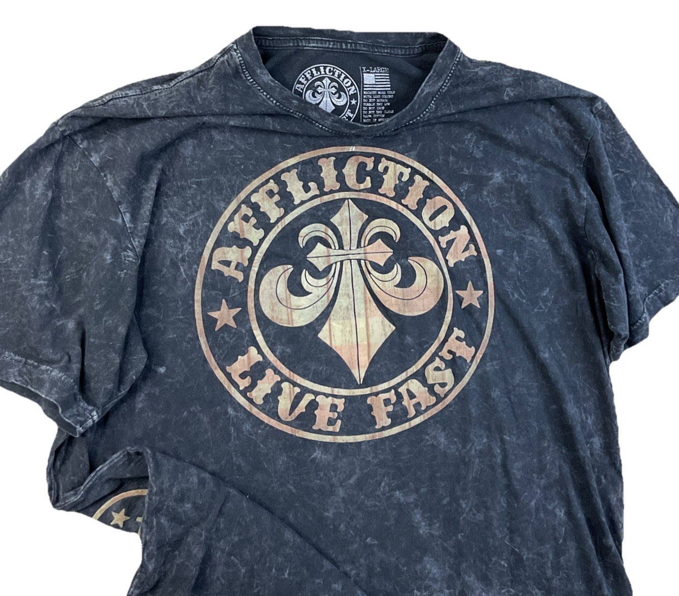 Affliction T-Shirt Sz XL Big Logo Distressed Black Y2K Grunge Retro Short Sleeve