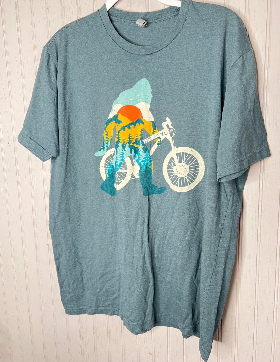Next Level Unisex TSHIRT XL Bigfoot Cyclist Mountain Bike MTB Blue Graphic