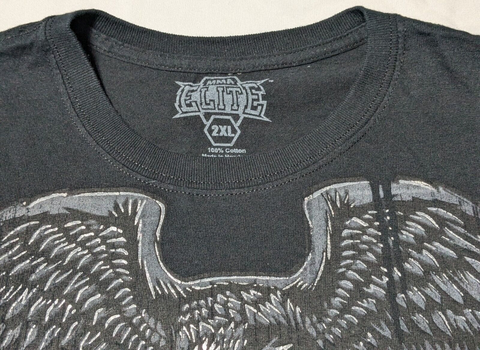 VTG Y2K MMA ELITE USA EAGLE SHIELD Men 2XL Black Cotton Graphic Print T-Shirt