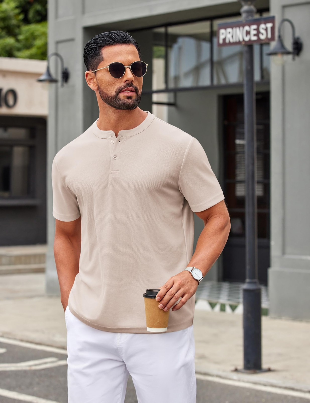 COOFANDY Mens Henley Shirts Short Sleeve Casual Button Textured T Shirt Basic…