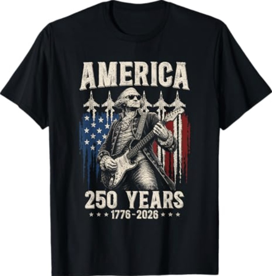 George Washington Playing Guitar 4th July 250th Anniversary T-Shirt
