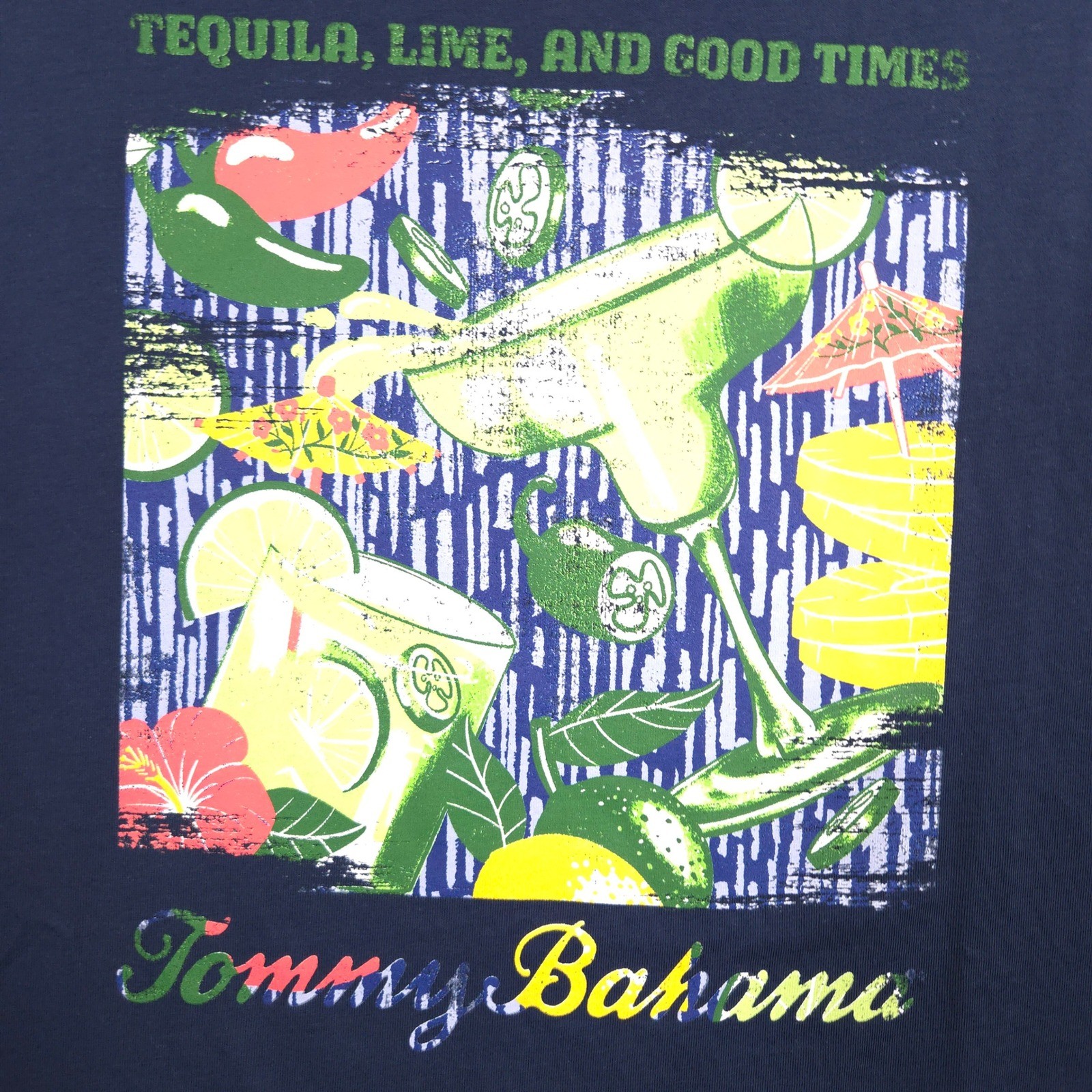 Tommy Bahama T Shirt Mens M Navy Tequila Lime Cocktails Graphic Short Sleeve NEW