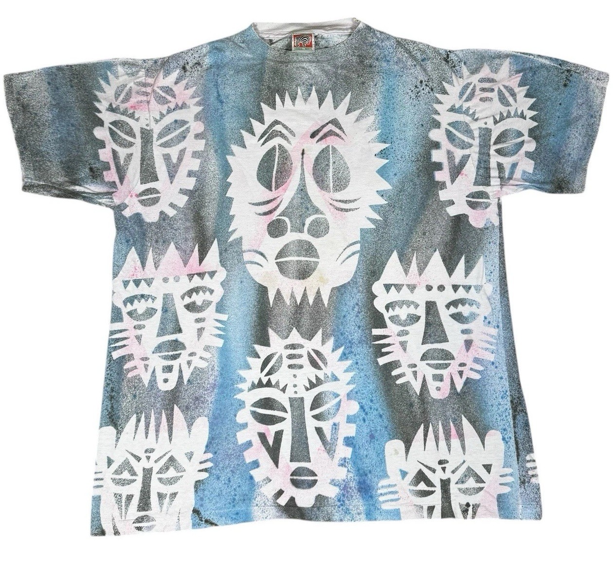 Vintage Kichaka Kenya Tribal Mask All Over Print T Shirt Single Stitch XL