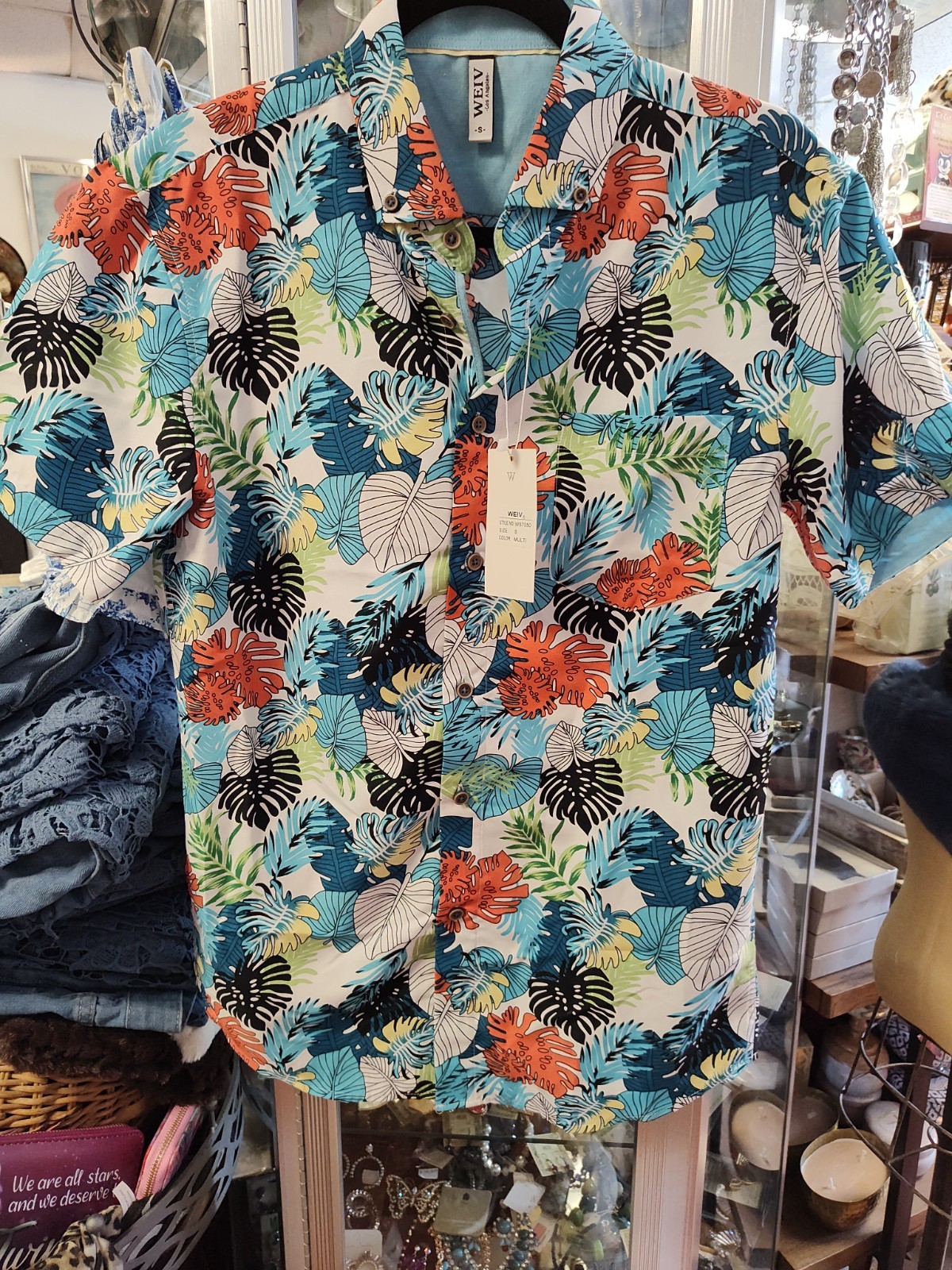 WEIV Men’s Tropical Print Button Down Short Sleeve Front Pocket Shirt WS7050 lg