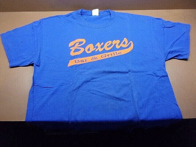 BOXER’S BAR & GRILLE T-SHIRT Blue T-Shirt Size XL Cotton/Polyester Blend LQQK!