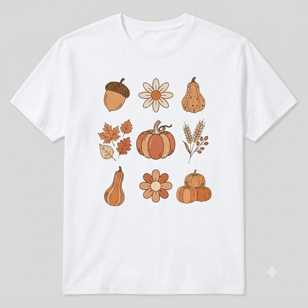 Autumn Harvest Pumpkin And Fall Foliage Collection Minimalist Design T-shirt