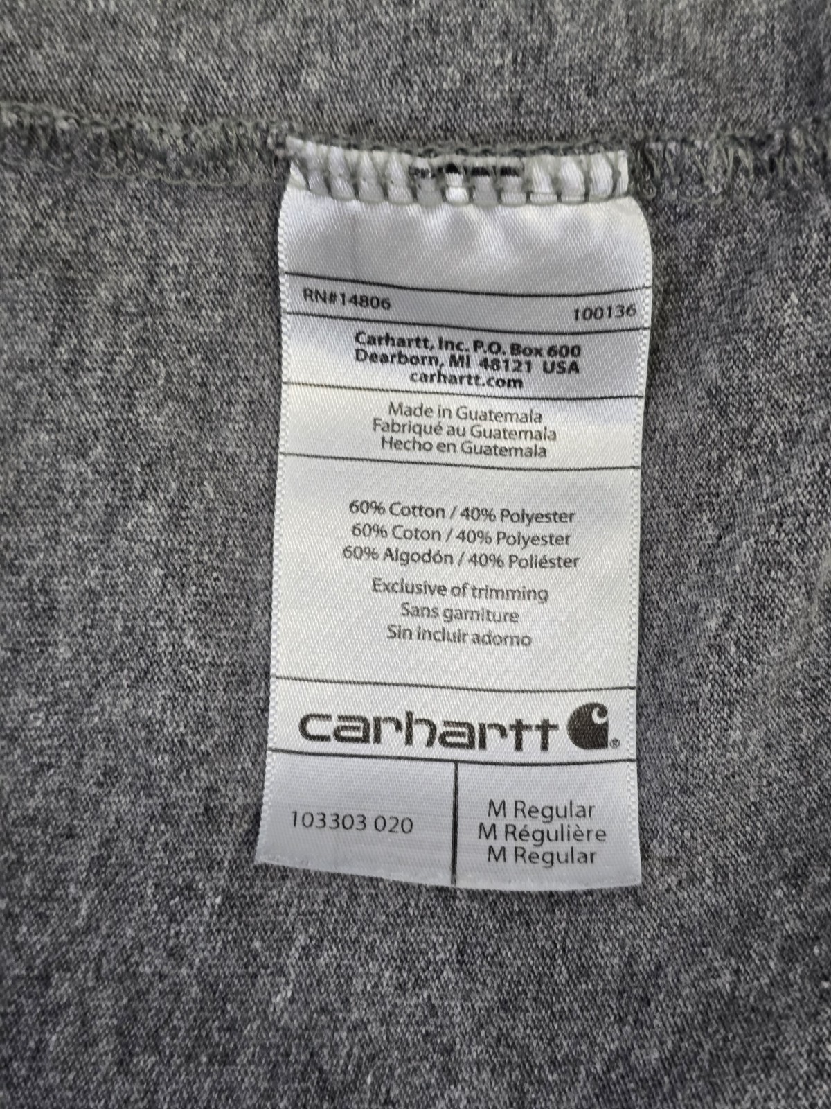 Carhartt Mens Long Sleeve Original Fit Pocket T-Shirt Size Medium Grey Flawed
