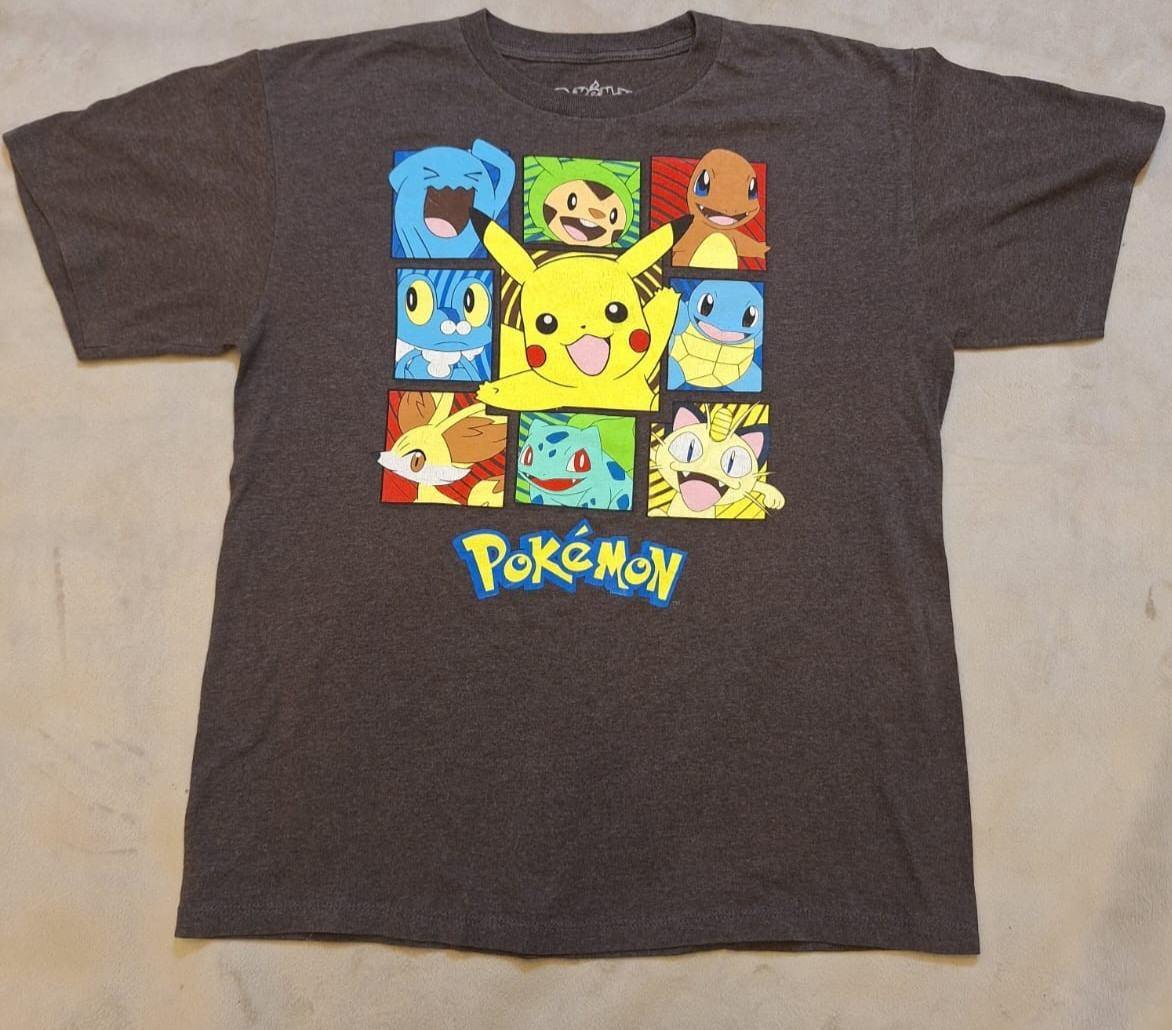 Pokemon Graphic T-Shirt Adult XL Gray Pikachu Charmander Squirtle
