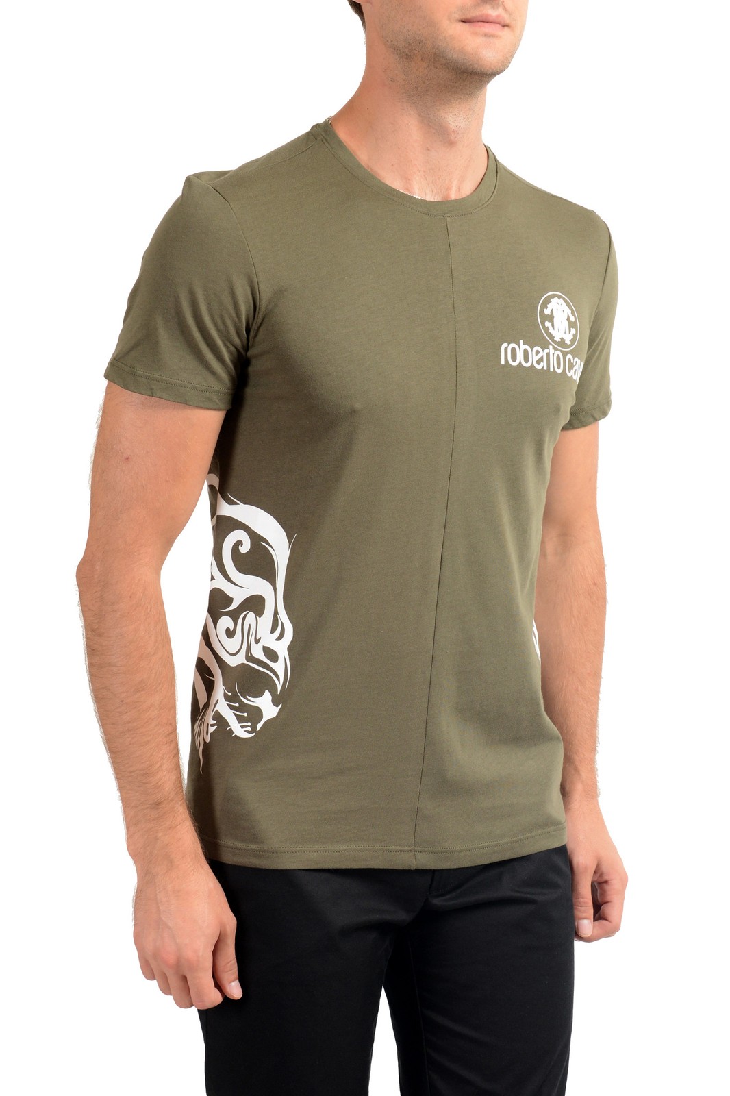 Roberto Cavalli Men’s Olive Green Crewneck T-Shirt US 2XL IT 56