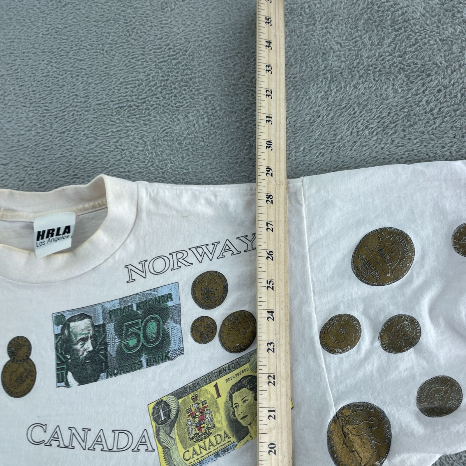 Vintage HRLA Los Angeles Currency & Coins Graphic T-Shirt One Size 5095
