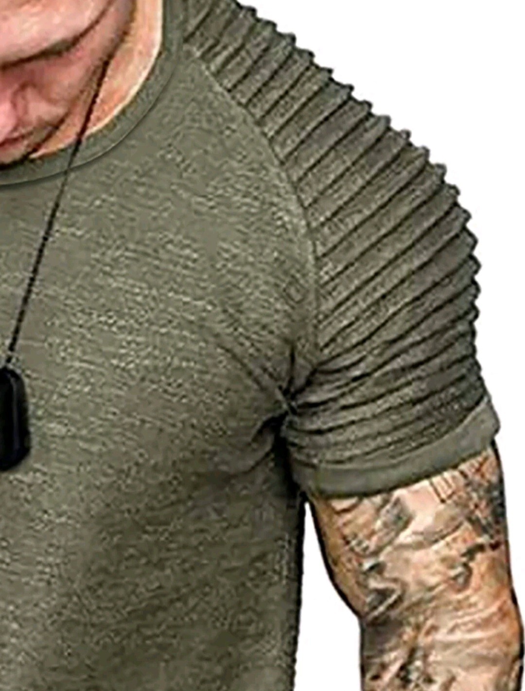 Men’s Tee Shirts Curved Hem Ruched Sleeve T-shirts For Men