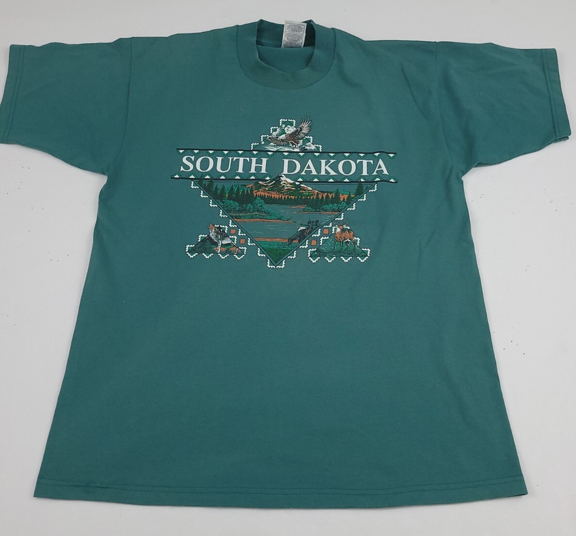 Vintage 90s South Dakota Outdoor Nature Animals Scenic Print Shirt Rare Vtg USA