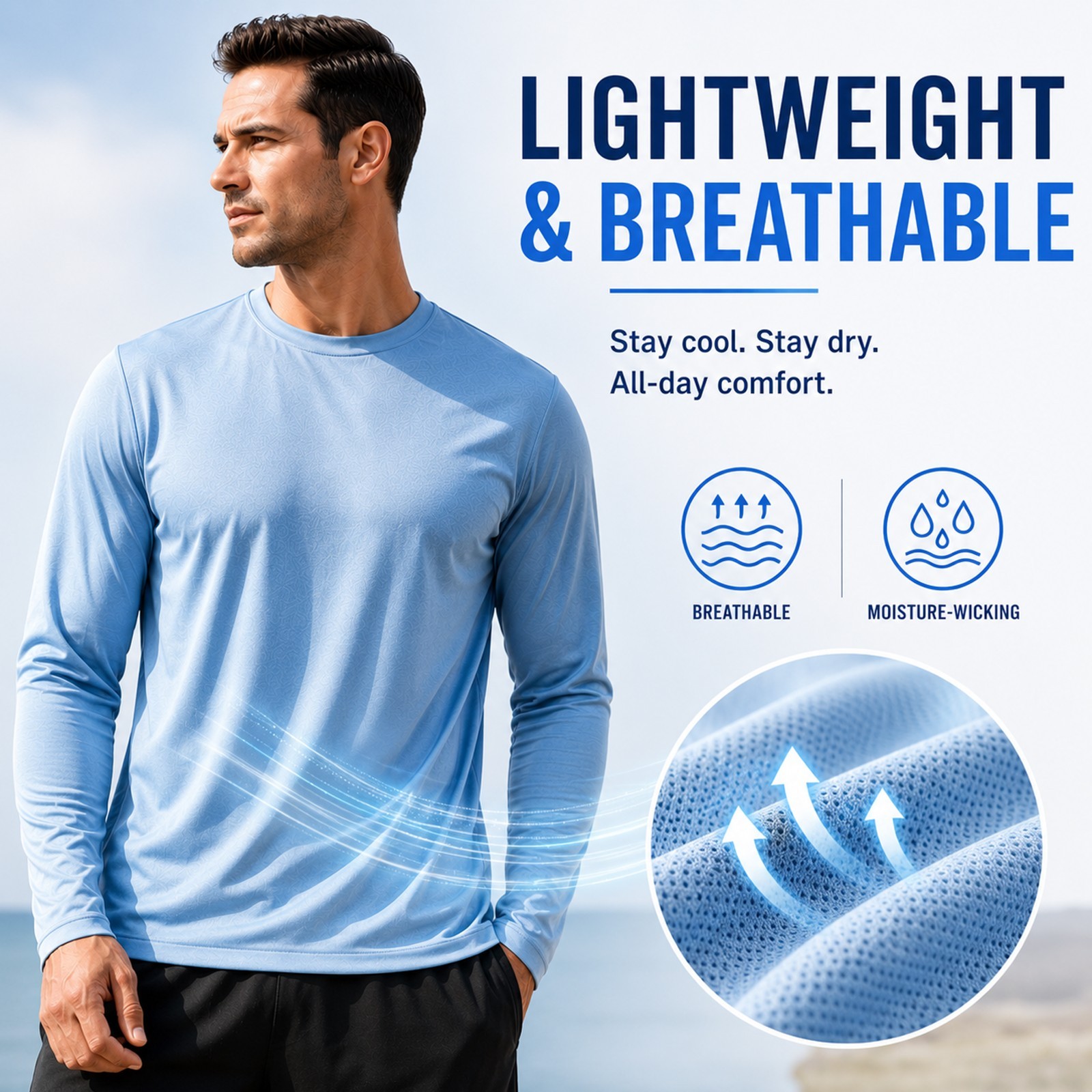 5-Pack Men’s Moisture Wicking Long Sleeve Peformance Athletic Tee T-Shirt S-2XL