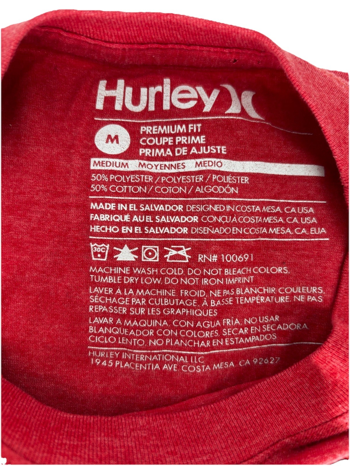 Hurley Men’s M Red Graphic Print Premium Fit Crew Neck T-Shirt Est 1999