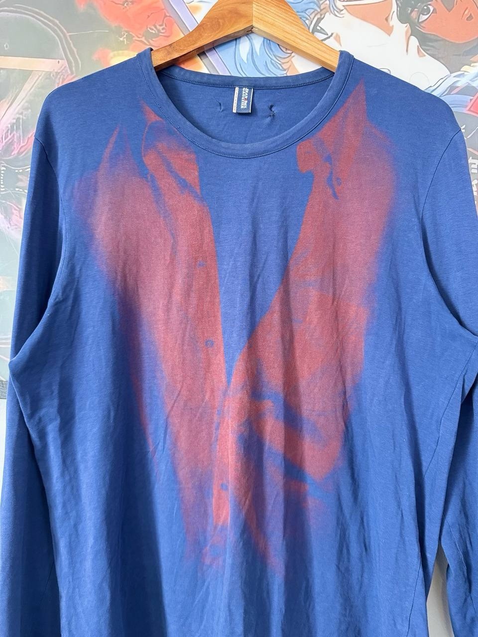 Jean Paul Gaultier Vintage Printed Long Sleeve T-Shirt Blue Red Archival XL JPG