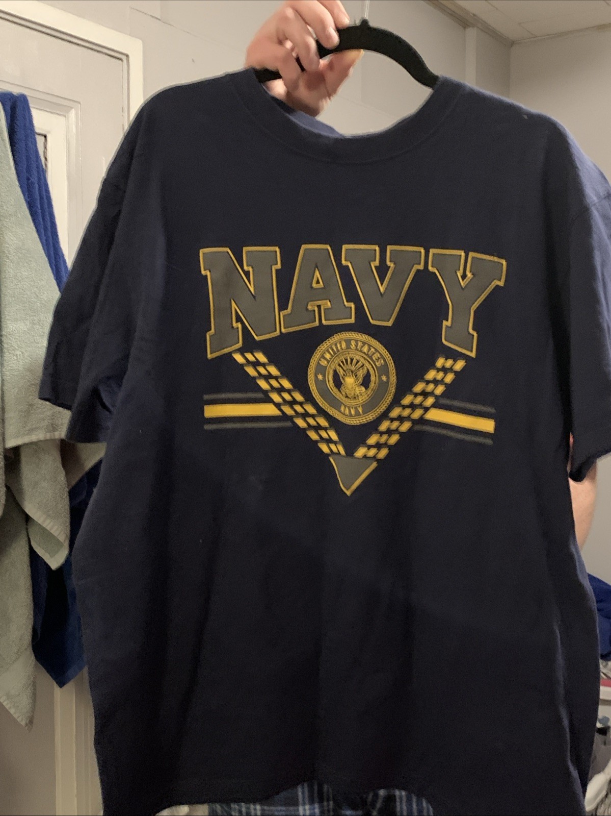 Vintage United States Navy Dark Blue With Grey, Blue Lettering, Front, Back