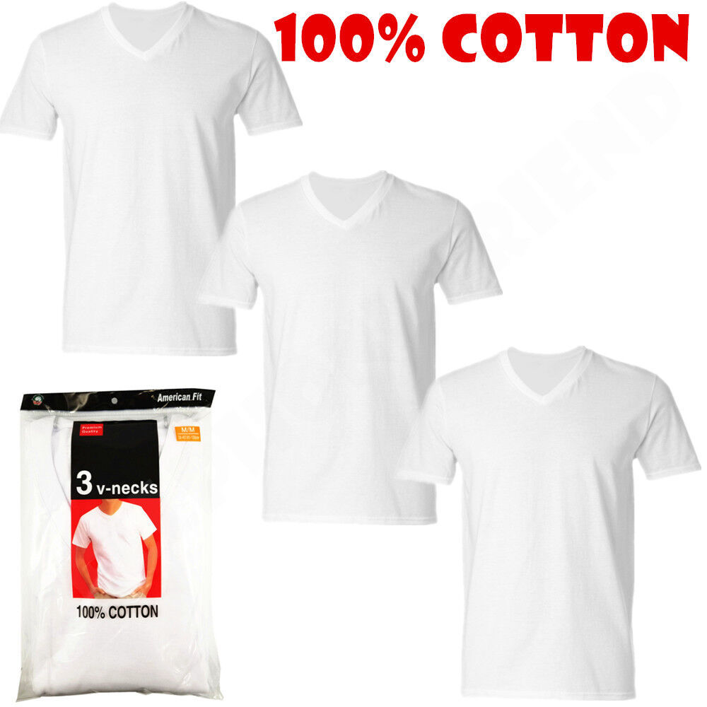 3-Pack Men’s Black/White 100% Cotton V-Neck T-Shirts “Tag less ~Undershirt”