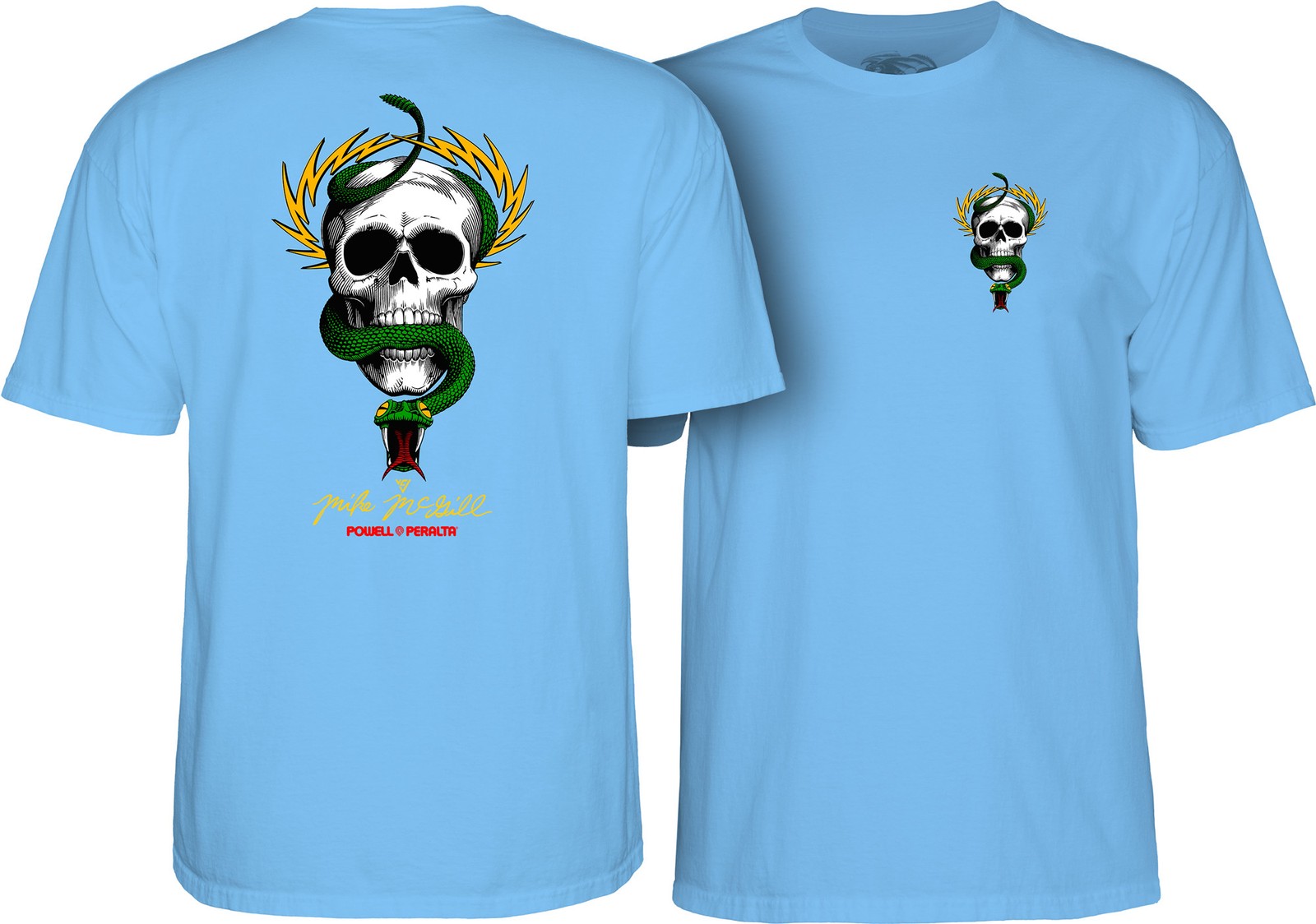 Powell Peralta Mike McGill SKULL AND SNAKE Skateboard T Shirt CAROLINA BLUE