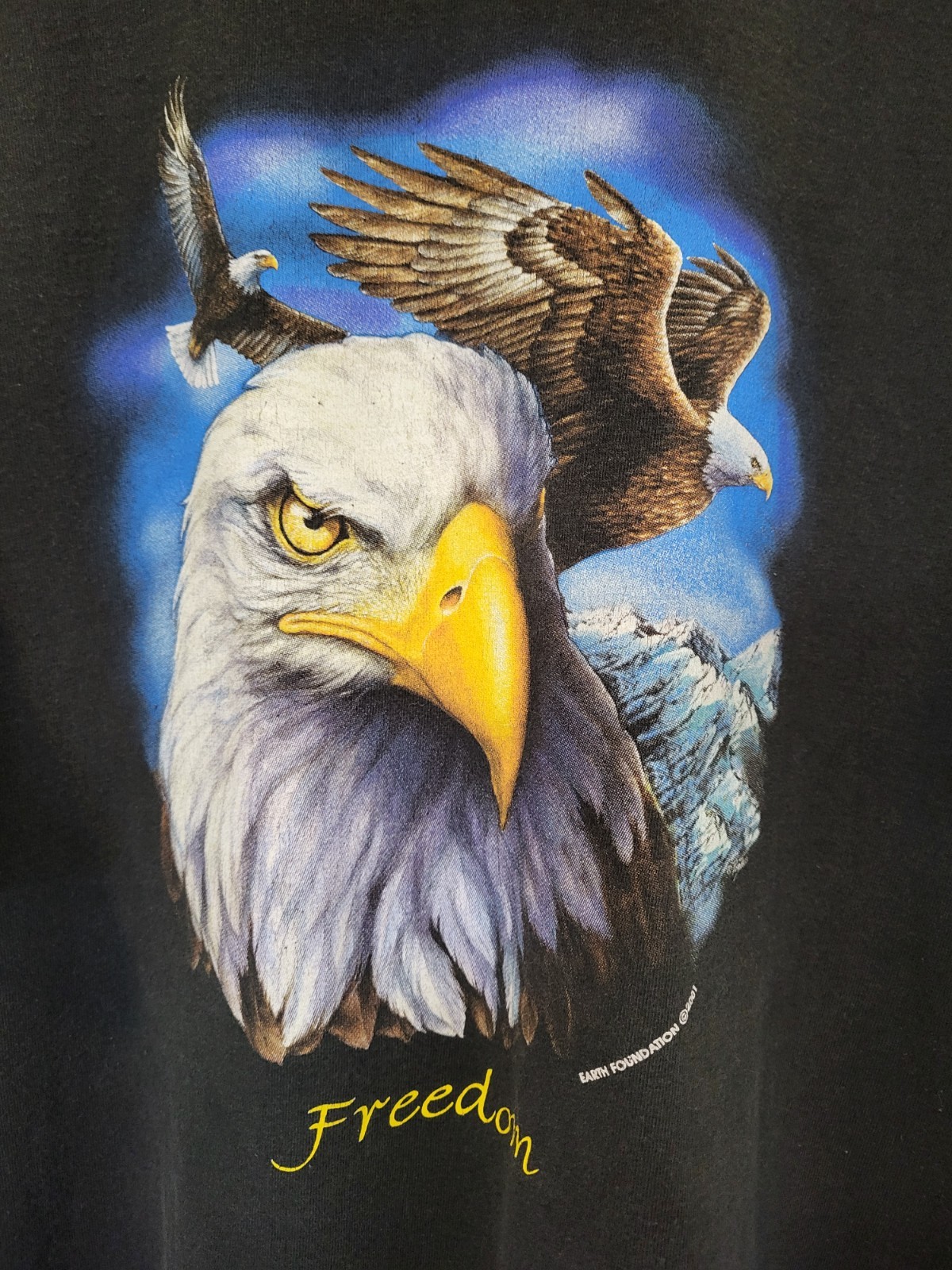 VTG Single Stitch Crewneck Bald Eagle Freedom Graphic T-Shirt Black 2001