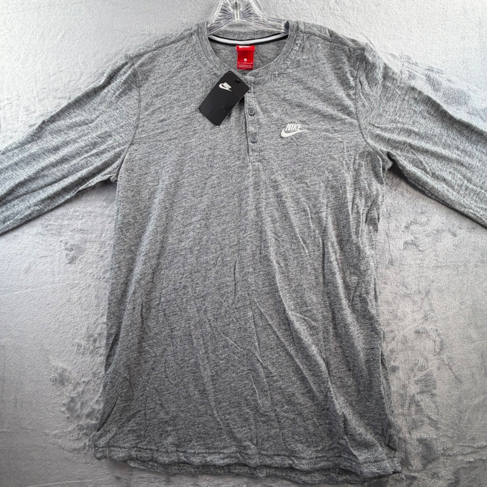 Nike Henley Shirt Mens Large Grey Long Sleeve Embroidered Logo 864952-091