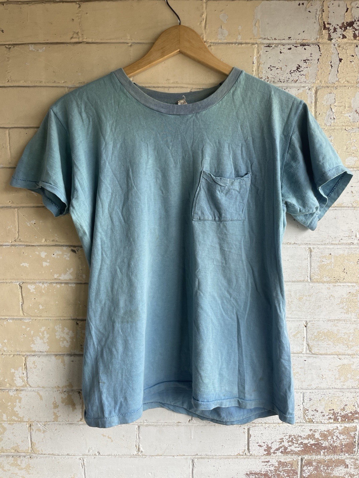 Vtg 1970s Fruit Of The Loom 2 Tone Pocket T-Shirt Hand Painted Bowling Sz M