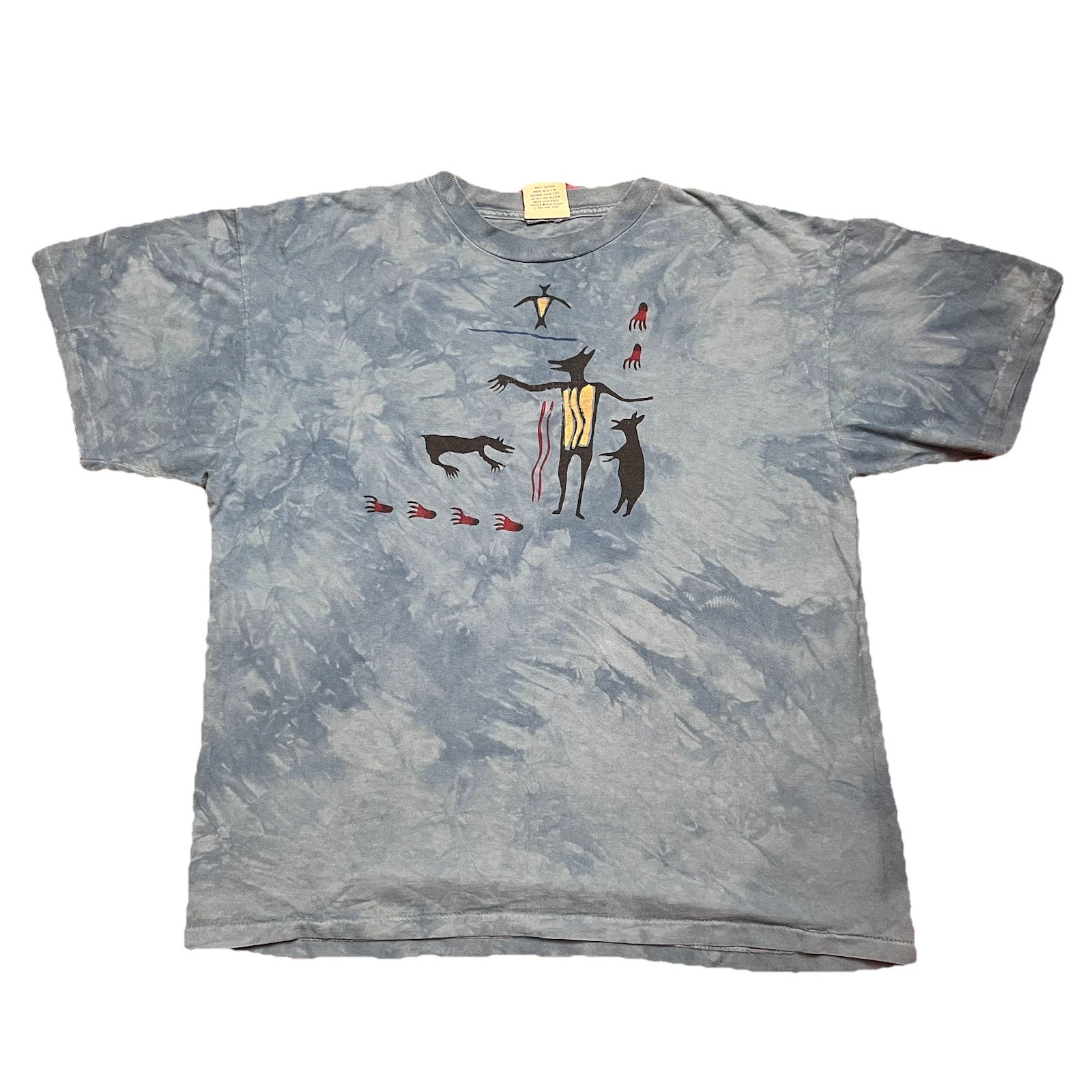 Vintage Primitives Andrea Bragg Tribal Animal Art T-Shirt XL USA Made Blue 90s
