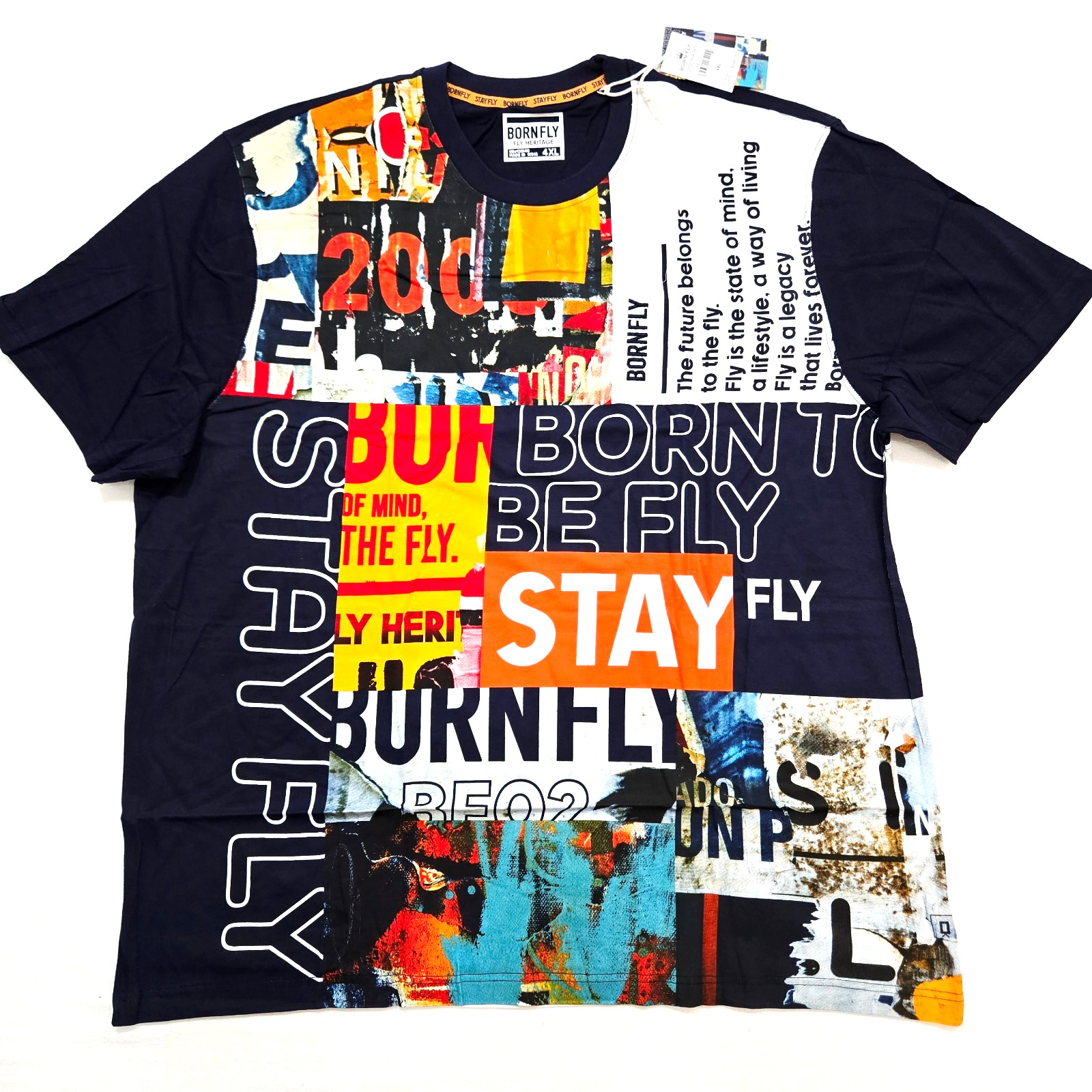 Born Fly Men’s Big & Tall T-Shirt White Navy Blue Orange Red Design Graphic 4XL