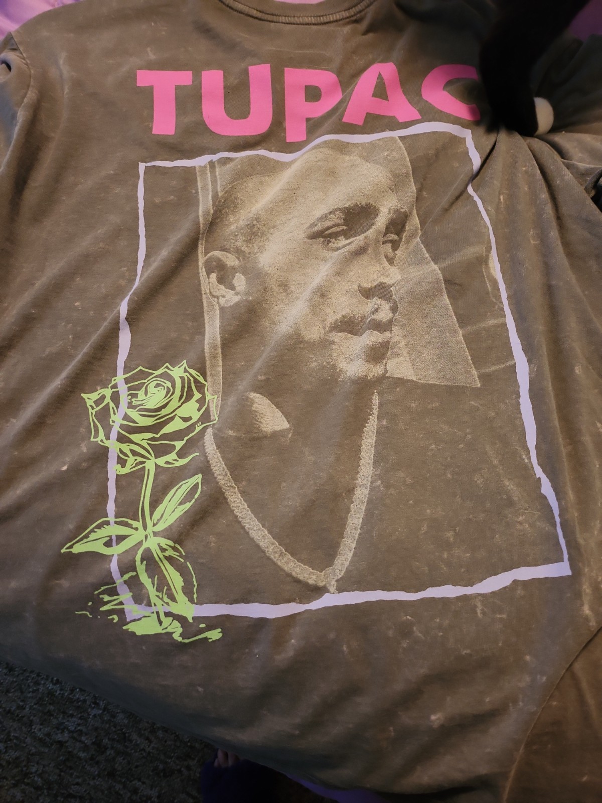 2PAC Tupac Graphic Print Crew Neck Short Sleeve T-Shirt L Gray Cotton Blend