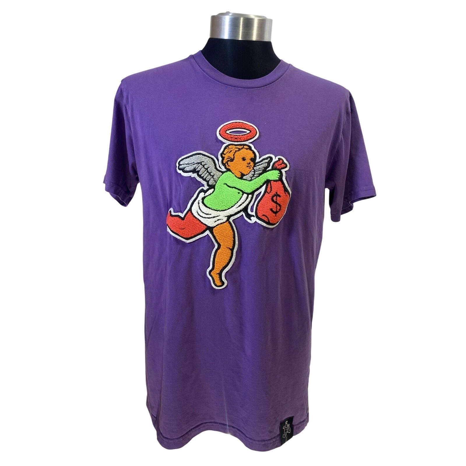 Muerte Hustle Daily Mens T-Shirt Medium Purple Chenille Angel Money Bag Graphic