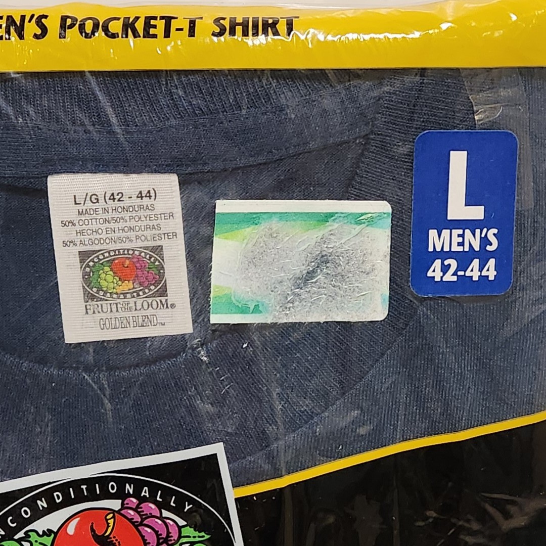 Vtg 1998 Fruit Of The Loom Pocket T Shirt SZ Large Lot of 2, Green Navy Blue