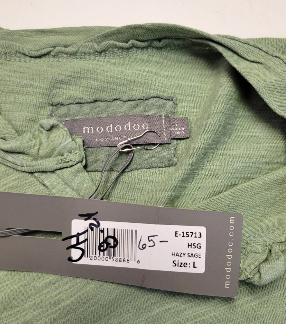 $65 New MODODOC Short Sleeve HENLEY SHIRT Men’s LARGE L Hazy Sage Green COTTON