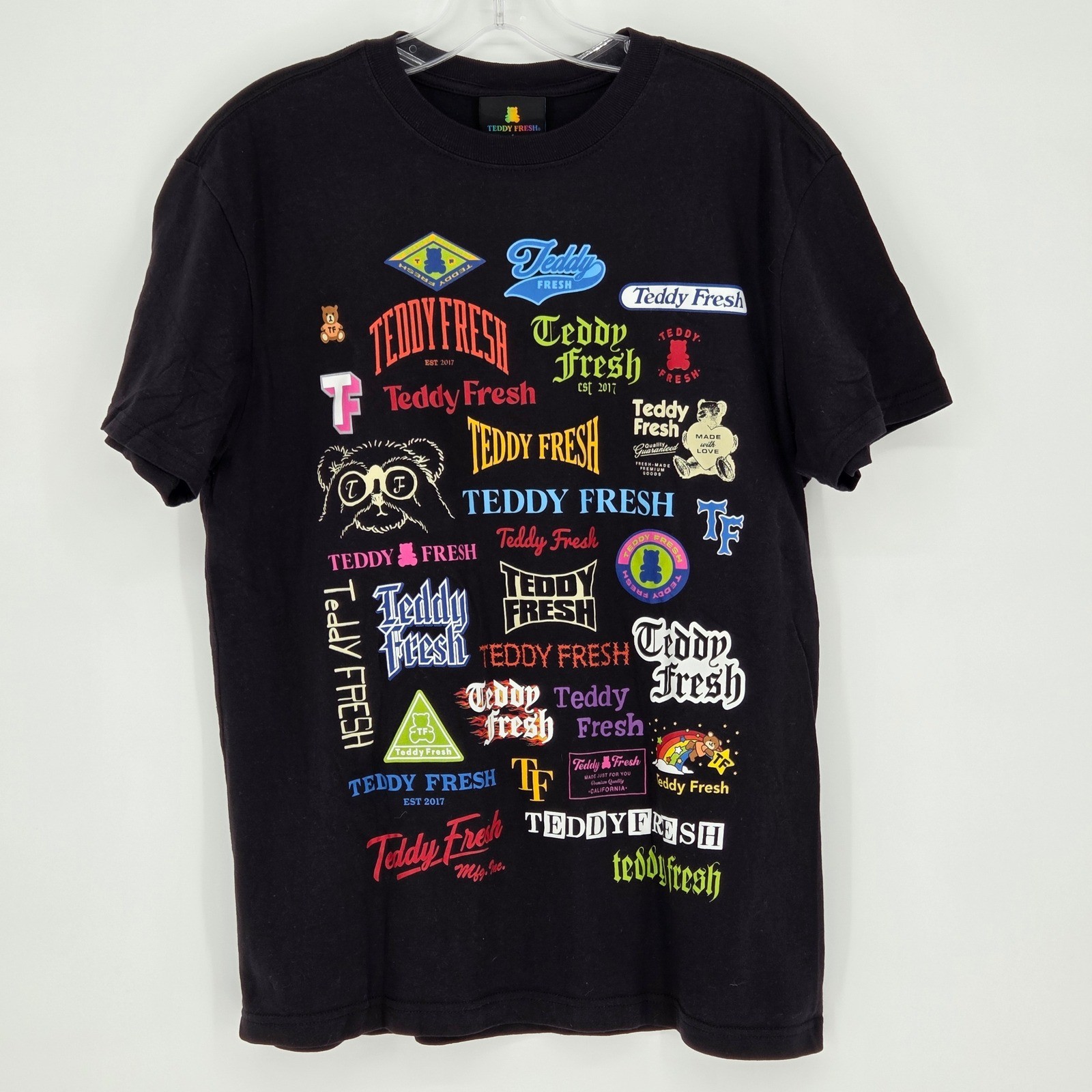 Teddy Fresh Men Adult Small Black Multi Logo Graphic Print T Shirt Short Sleeve