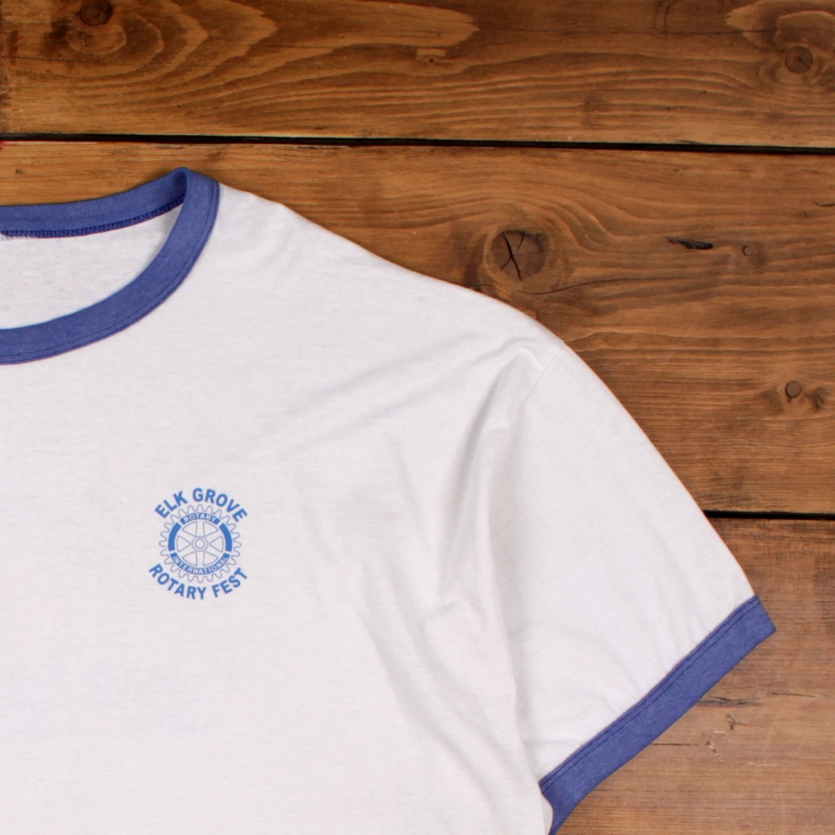 Vintage Ringer T-shirt 2XL Mens 00s 2007 Rotary Fest White Blue Festival Y2k