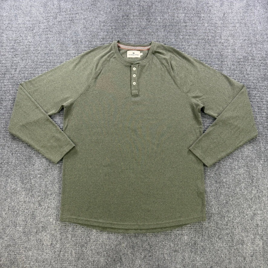 The Normal Brand Mens Large Olive Green Long Sleeve Raglan Henley Shirt Casual