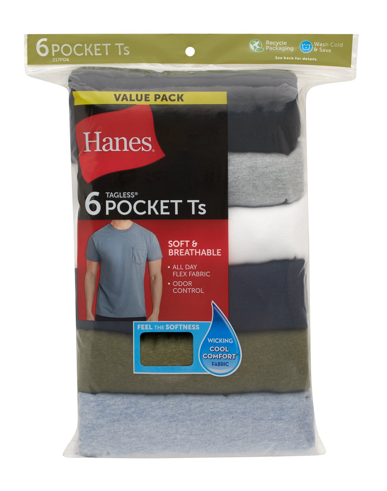 Hanes Men’s Cotton Pocket T-Shirt, Moisture-Wicking with Odor Control, Assorted