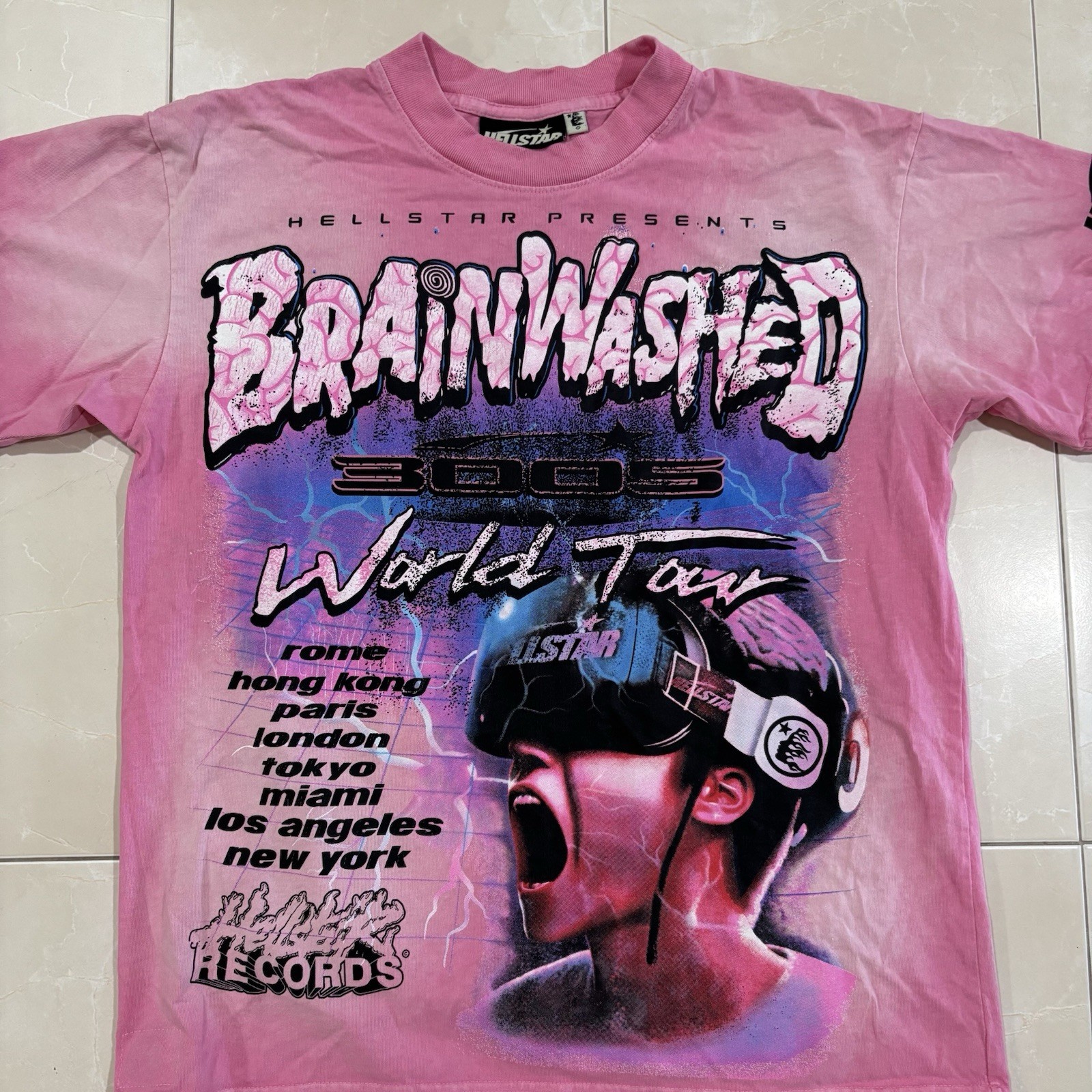 Hellstar T Shirt Men’s Large Brainwashed Pink AOP Skate Grunge Punk Y2K 3005