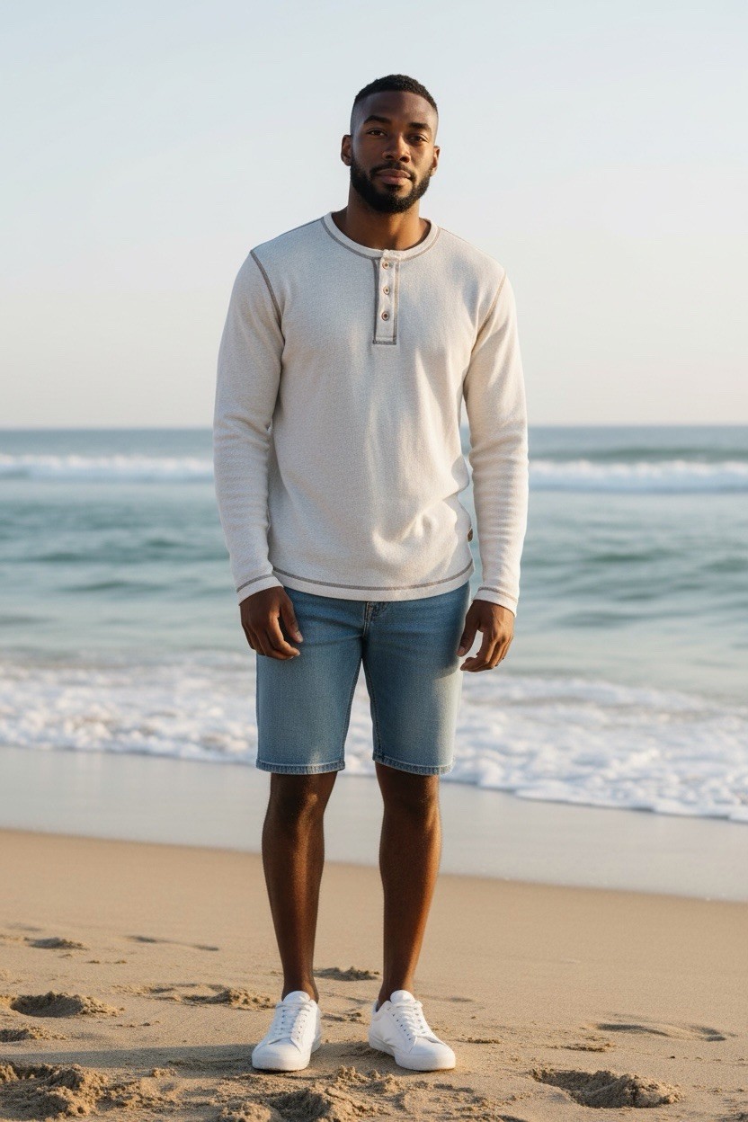 Tommy Bahama Men’s White Jeans Island Modern Fit Henley Long Sleeve Tee S
