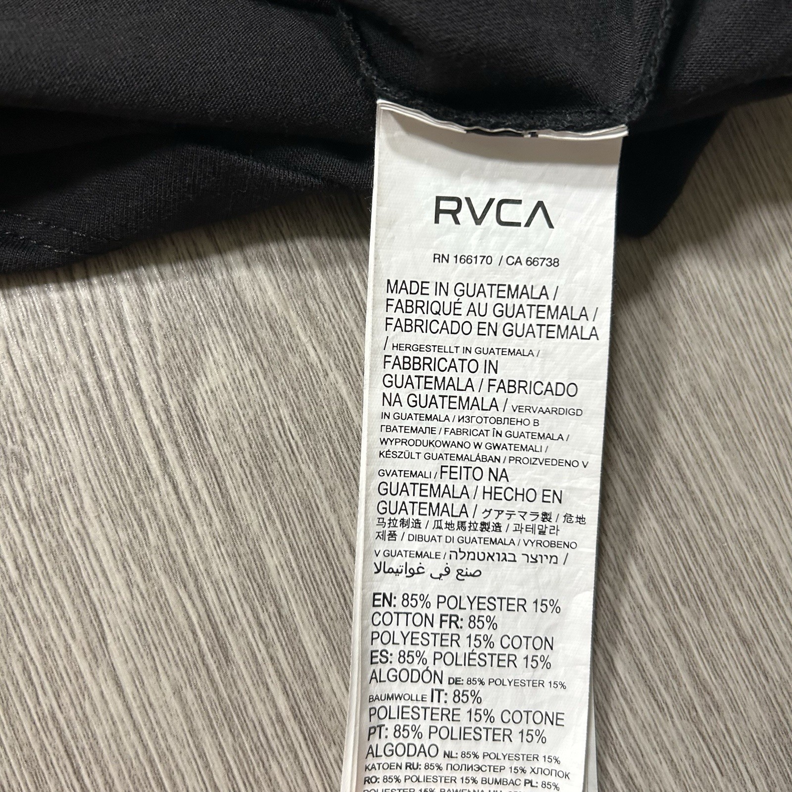RVCA VA Sport Tee T Shirt Mens XL Black Gym Workout Regular Fit Rubber Logo