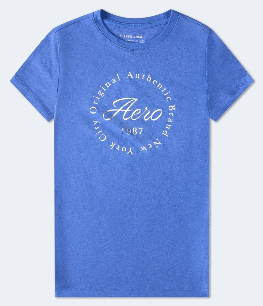 Aeropostale Aero Circle Foil Graphic Tee Women’s S Blue Slim Fit Crew Style 7161