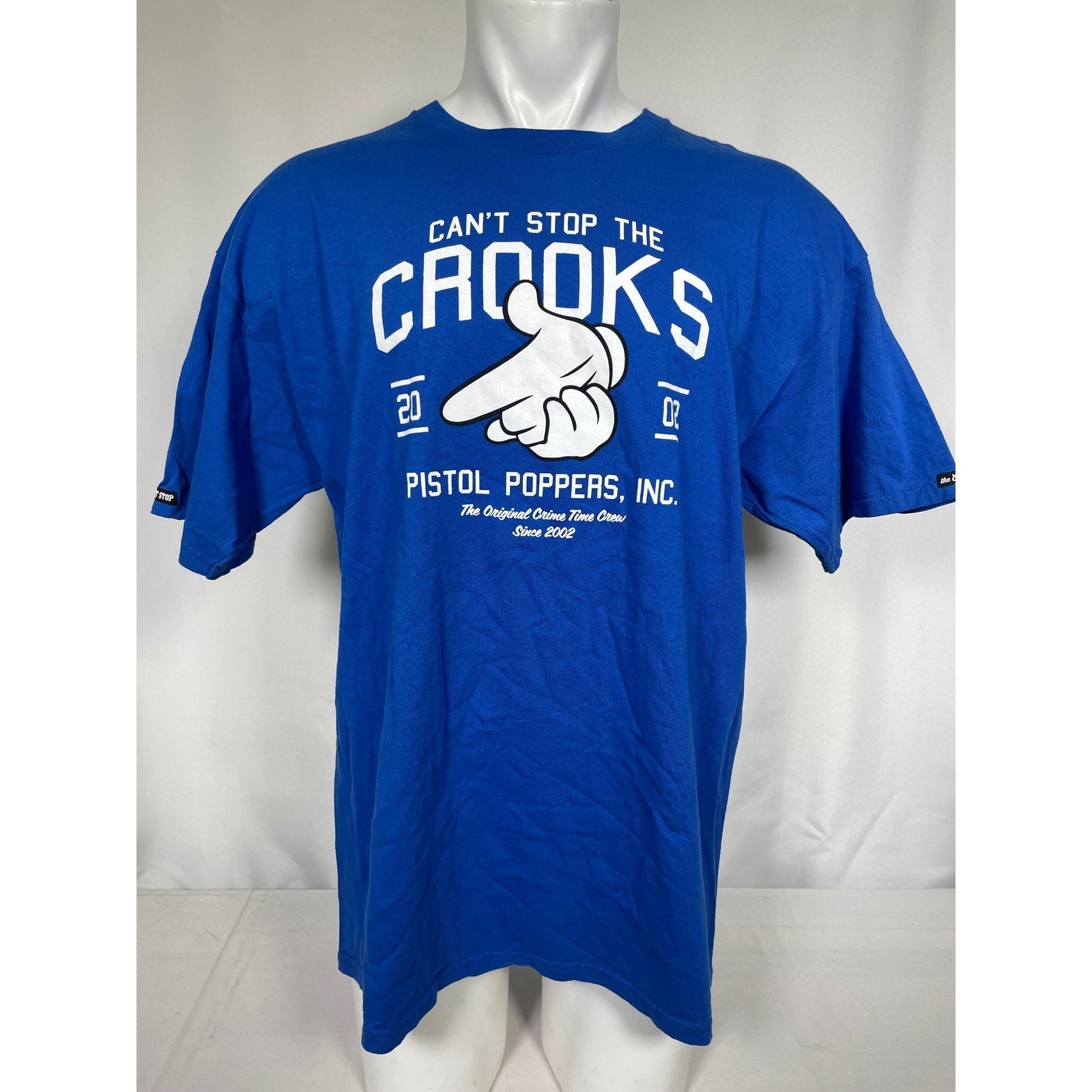 Crooks and Castles Pistol Poppers 2002 Crime Time Crew Blue T-Shirt Men’s XL