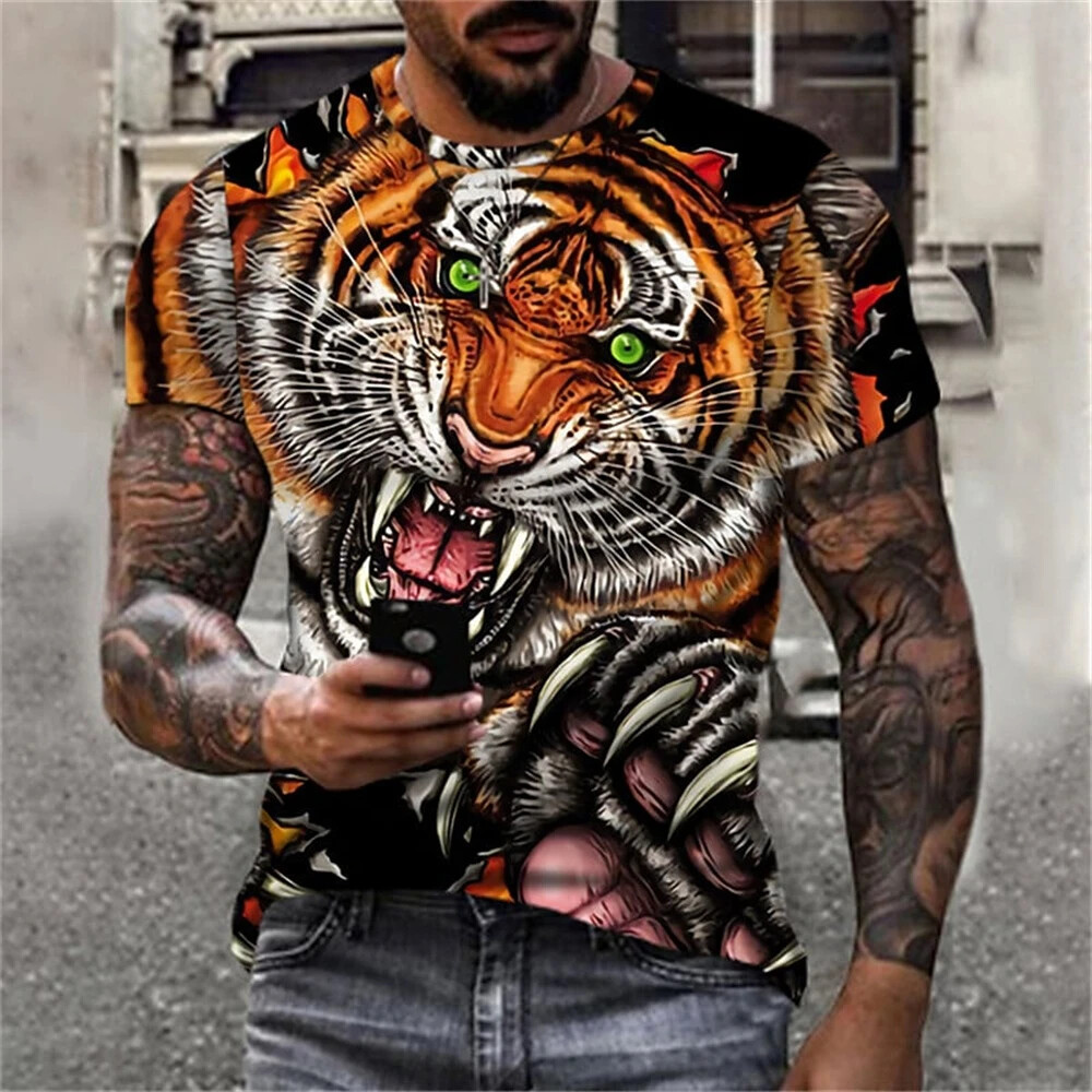 3d Print Men T Shirt Black Lion Gaze Fashion Graphic Short Sleeve Tee Classic