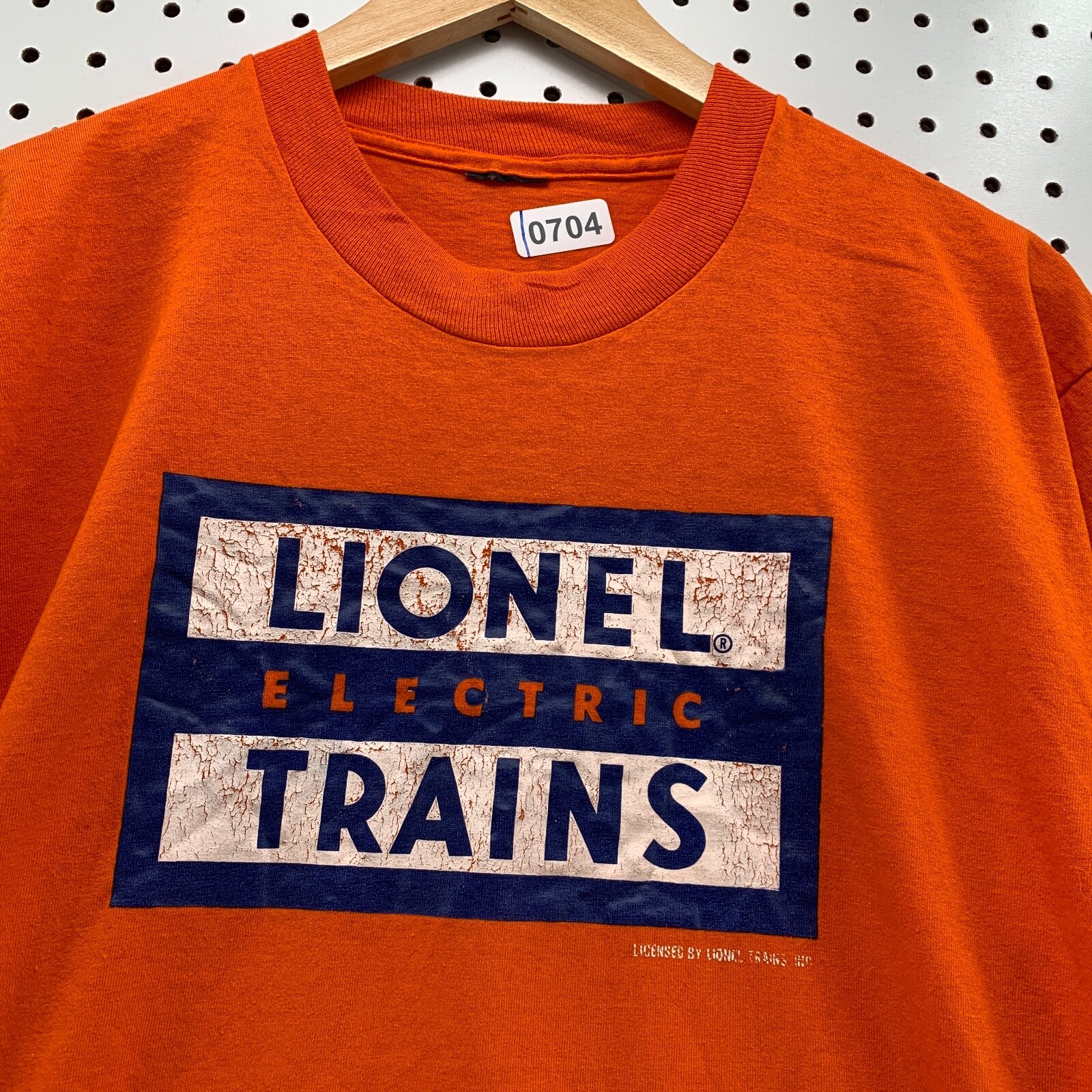 Vintage 80s Lionel Electric Shirt Mens FITS Medium Orange Single Stitch 19×28.5