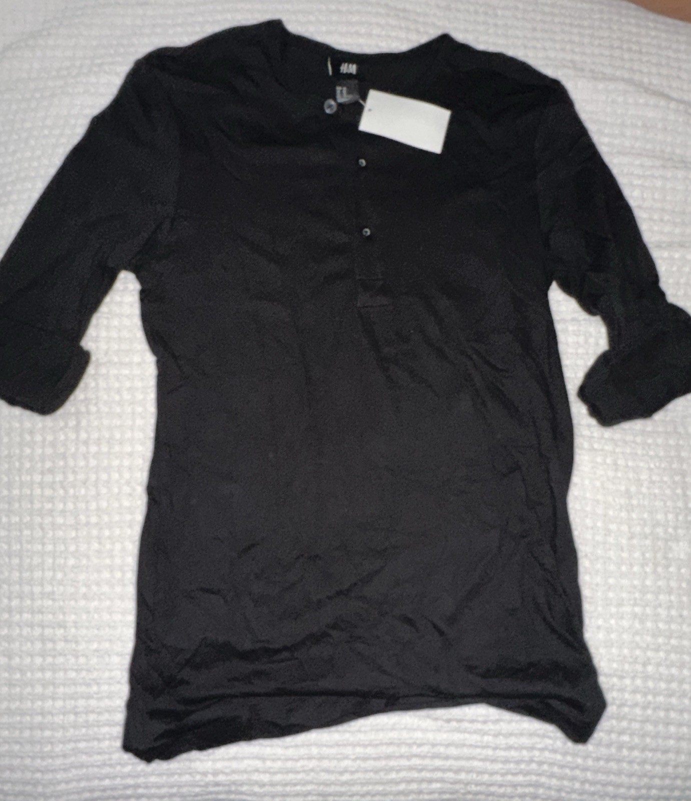 NWT H&M Henley Shirt Black Size XS Adjustable Sleeves