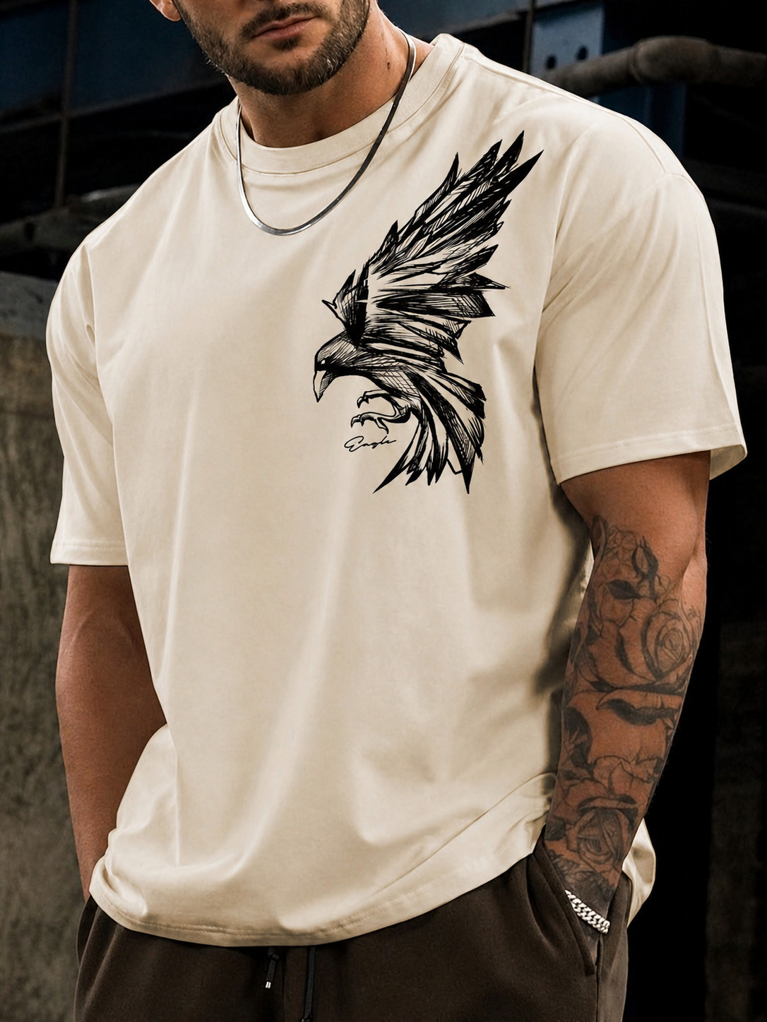 Men’s Eagle Cool Graphic T-Shirt Loose Fit Streetwear Summer Casual Cotton Tee
