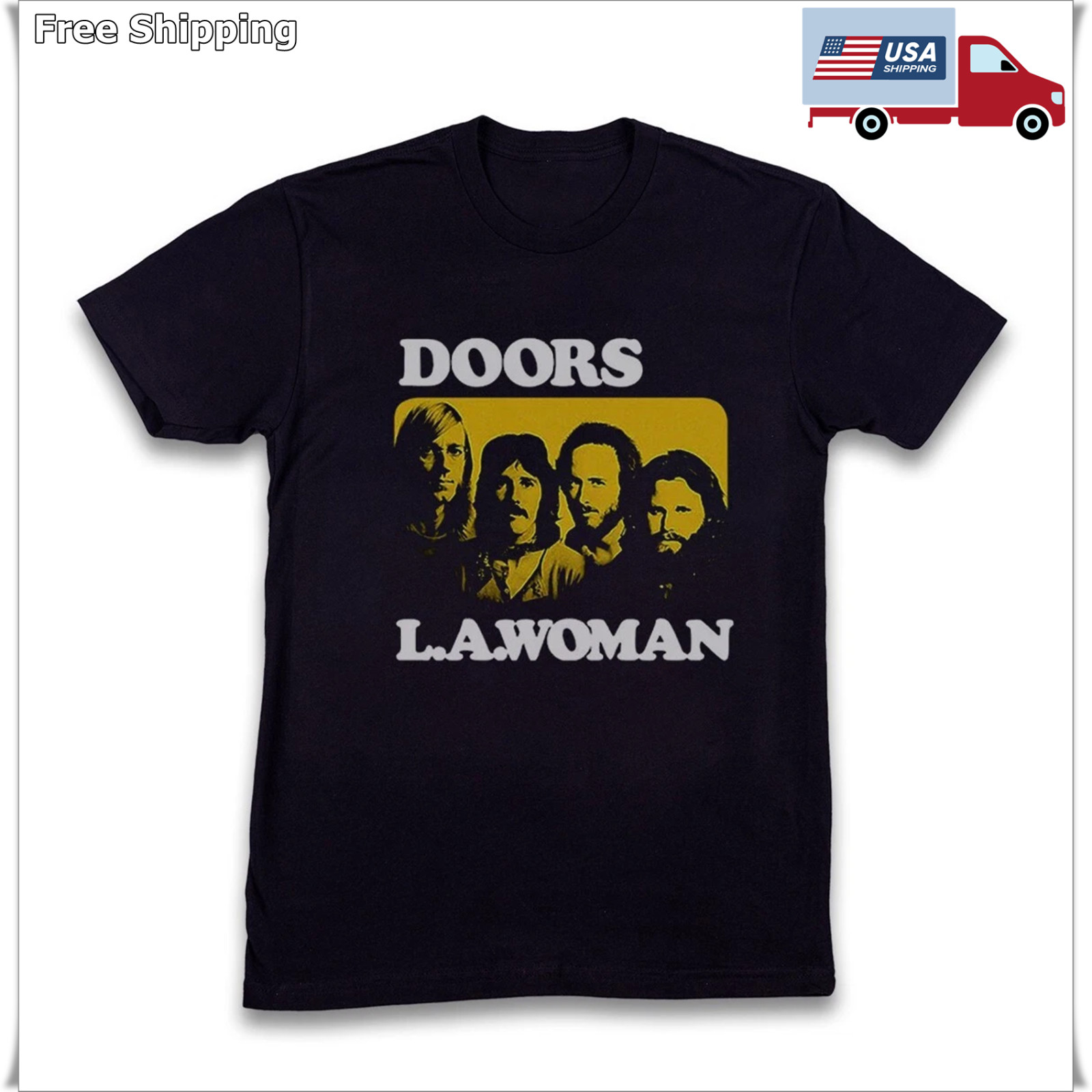 The Doors ‘L.A. Woman’ Album Cover T-shirt, Unisex Black T-shirt, Size S-5XL