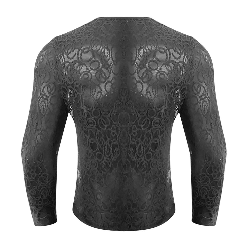 For Layering Men Mesh Tee Hollow Out Top High Street Style Mesh Fabric Loose Fit