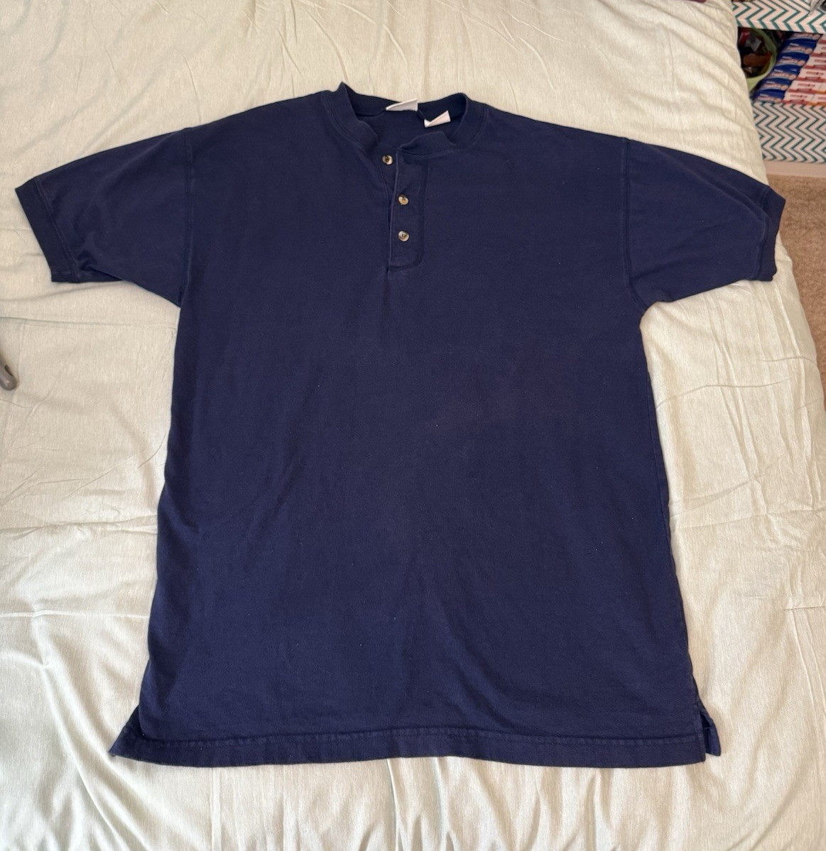 Basic Editions Men’s Navy Solid Henley Short Sleeve Cotton Knit T-Shirt M