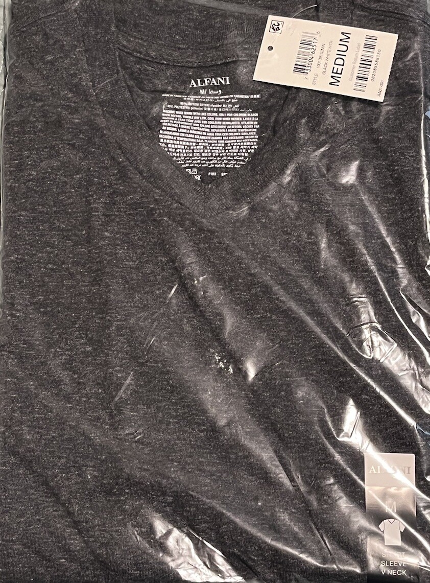Alfani T Shirt Mens Medium Heather Gray V Neck Tee Short Sleeve Poly Cotton NWT