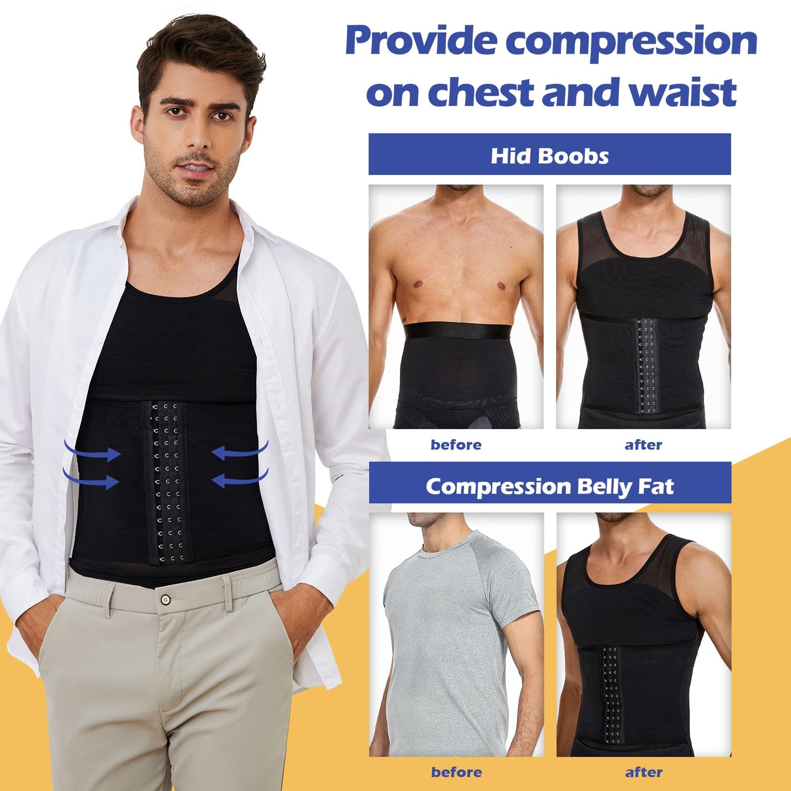 Men Compression Shirts Body shaper Tummy Control Underwear Slimming Girdle US